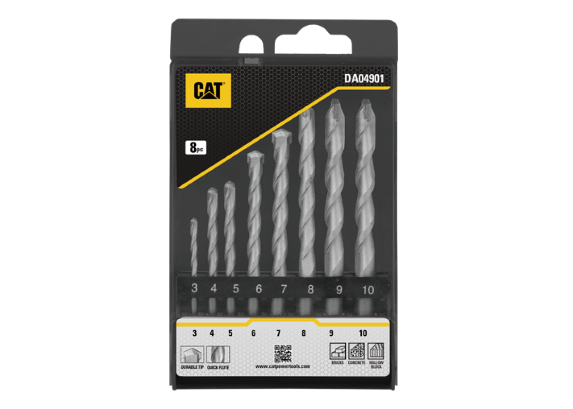 Набор сверл по бетону и камню CAT DA04901, 8 шт. (3, 4, 5, 6, 7, 8, 9, 10 мм)