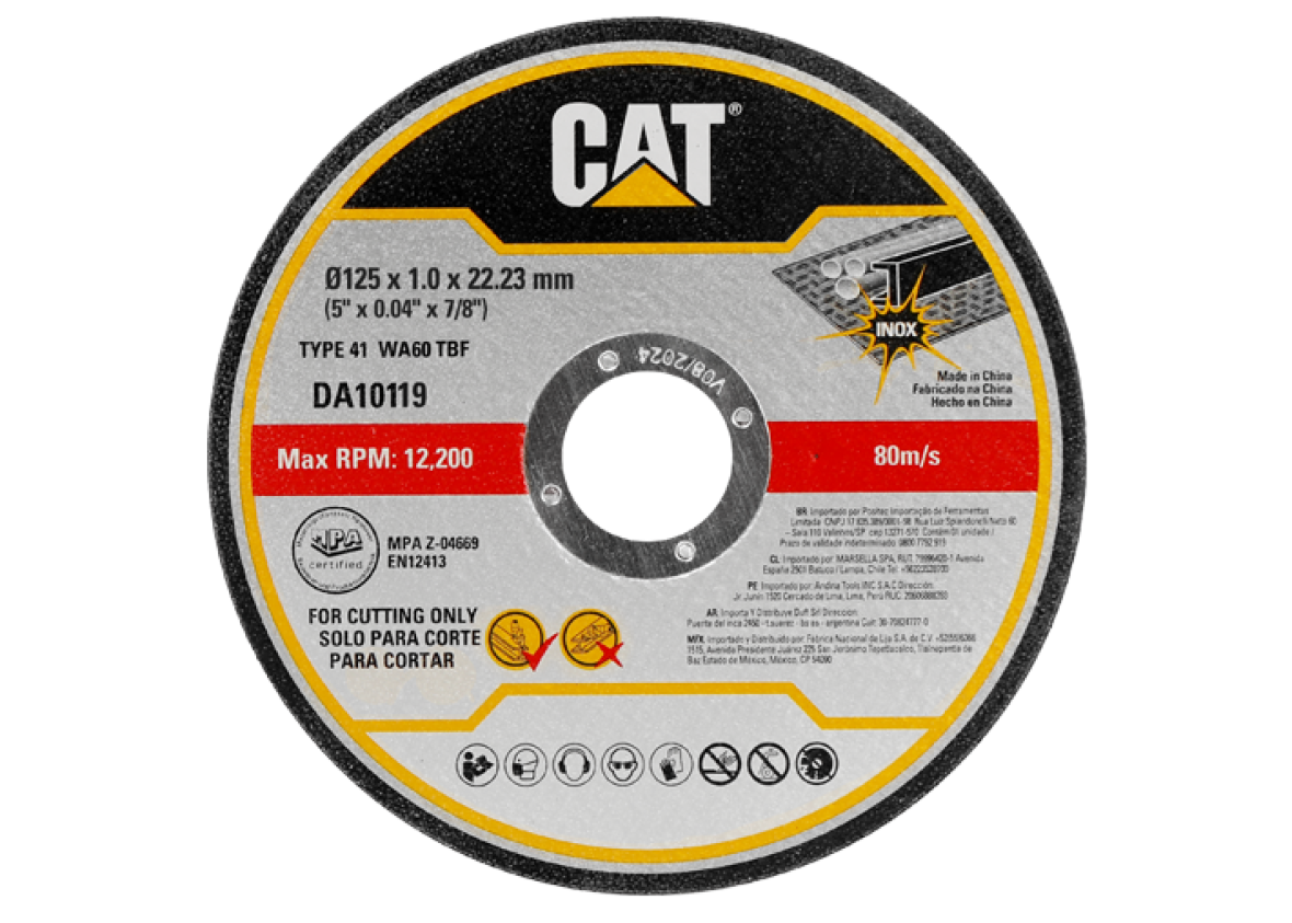 Набір відрізних кругів по металу та нержавійці CAT DA10119, T1, 125×1.0×22.23 мм (10 шт.)