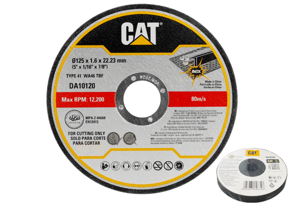 Набір відрізних кругів по металу та нержавійці CAT DA10120, T1, 125×1.6×22.23 мм (10 шт.)
